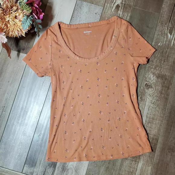 Old Navy Ribbed Floral Casual Boho Tee Shirt Top Size Large - Picture 4 of 11
